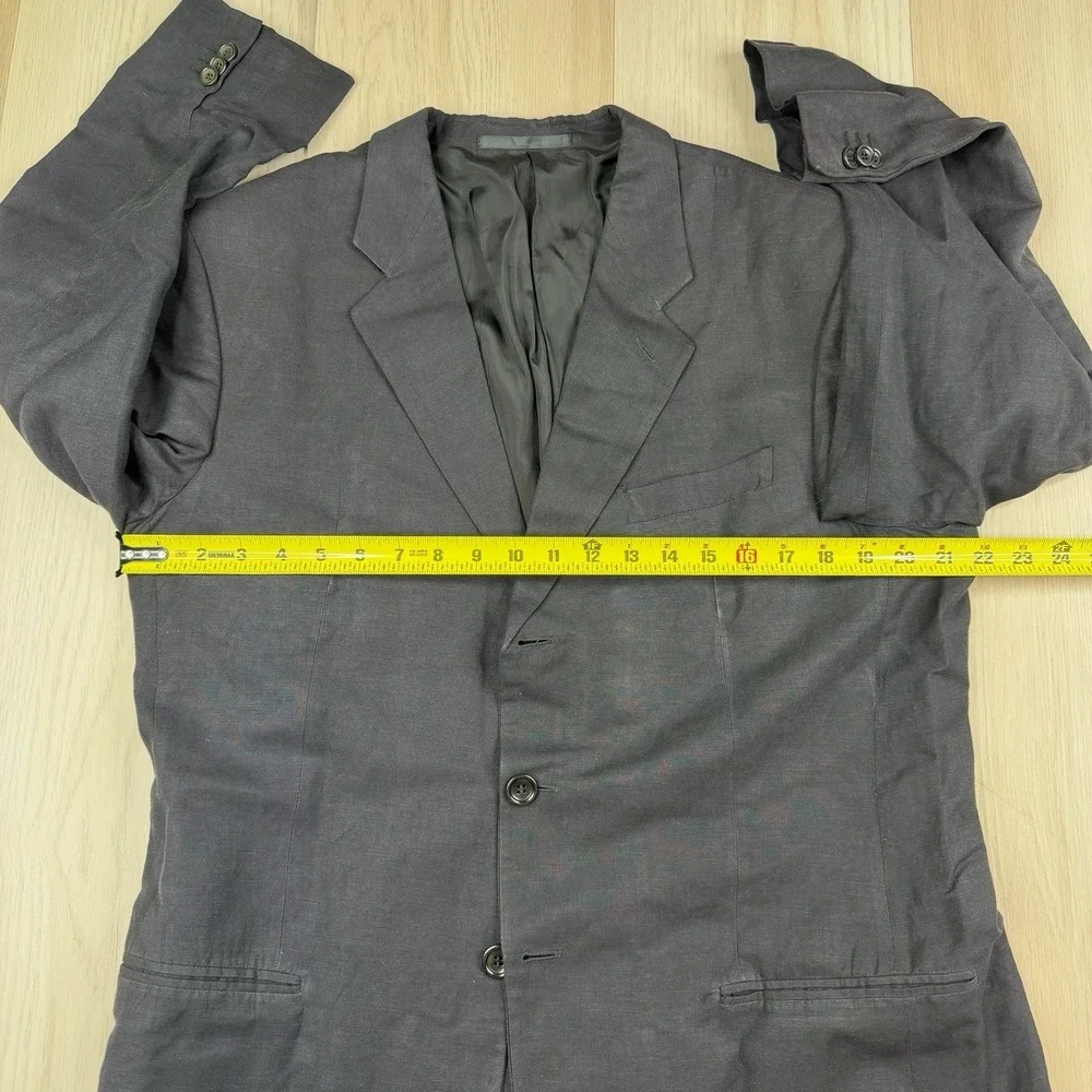 Armani Collezioni Linen Blend 3 Button Blazer Suit Jacket Black Mens Size 52R 42